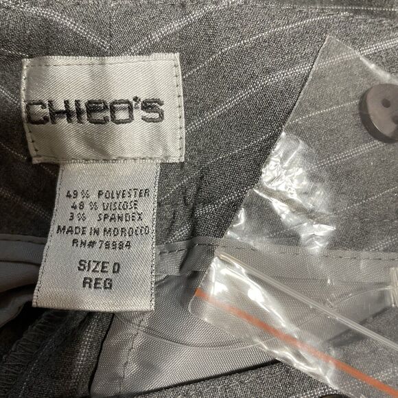 Chico’s Career Trousers Size 0 US 6 Gray Pinstripe Flat Front Mid Rise Flare NEW - Picture 7 of 9
